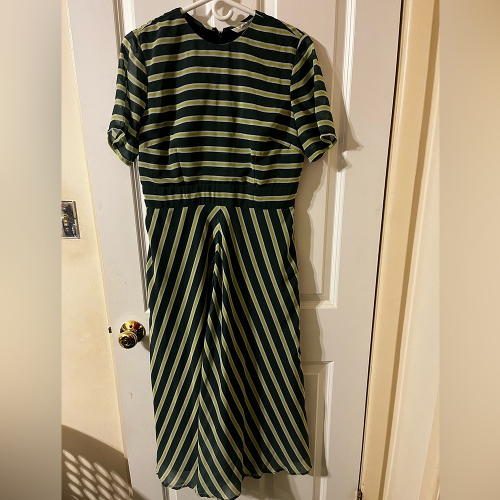 Eshaki Modest Green Striped Dress